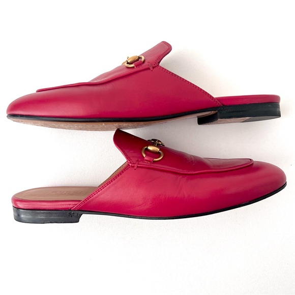 GUCCI | Princetown Horsebit Hibiscus Red Leather Mules Loafers Slippers US 9 - Picture 11 of 13